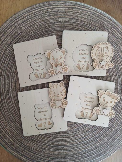 Carte parrain marraine animaux ouvert