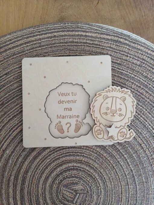 Carte parrain marraine lion ouvert