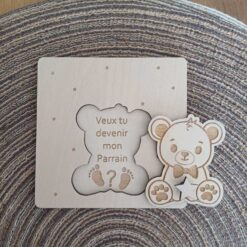 Carte parrain marraine ourson ouvert