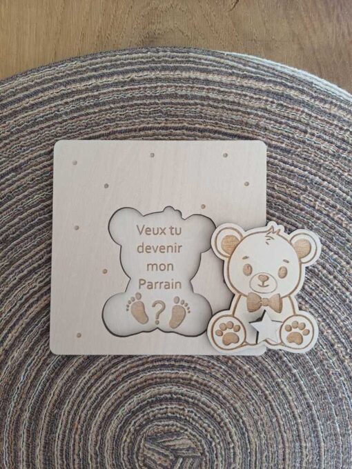 Carte parrain marraine ourson ouvert