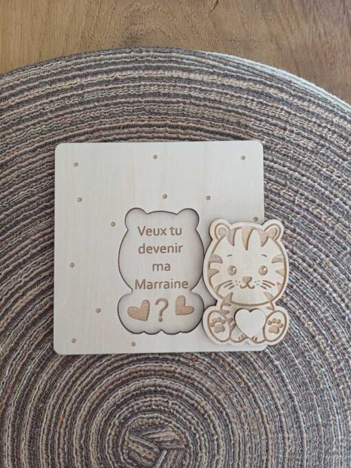 Carte parrain marraine tigre ouvert